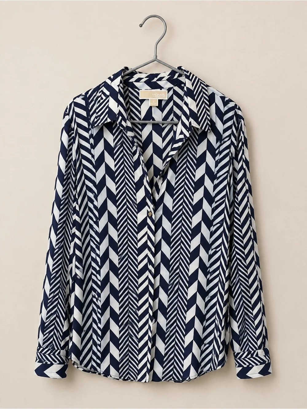 Michael Kors Navy & White Chevron Stripe Button-Down Shirt